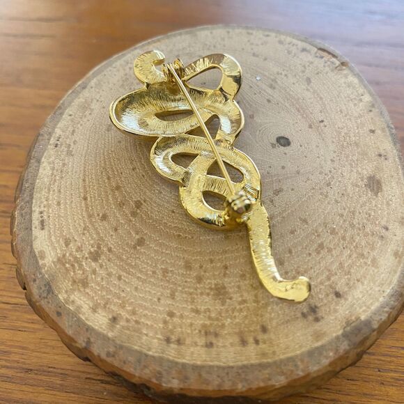 Gold Plated Snake Abstract Asp Rod of Asclepius Pin Brooch - Picture 4 of 5
